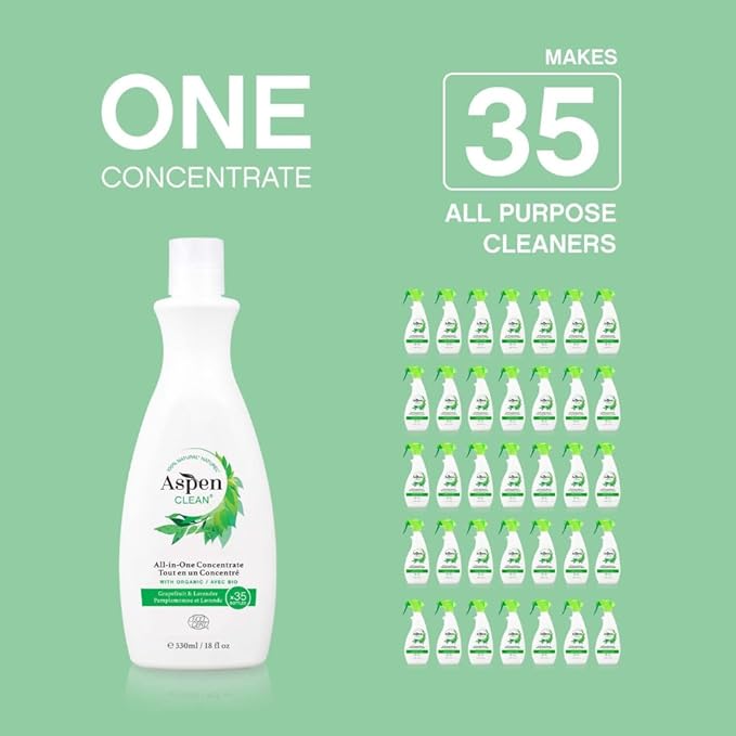 AspenClean Natural Multi-Surface Cleaning Concentrate | Kitchen, Bathroom, Glass & More | Makes 35 bottles | 18 floz