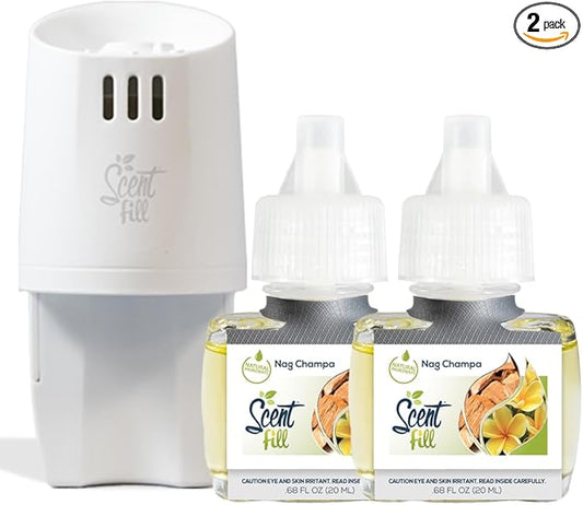 Scent Fill Nag Champa Plug in Air Freshener, Scented Oil Refills, 2 Refills + Diffuser