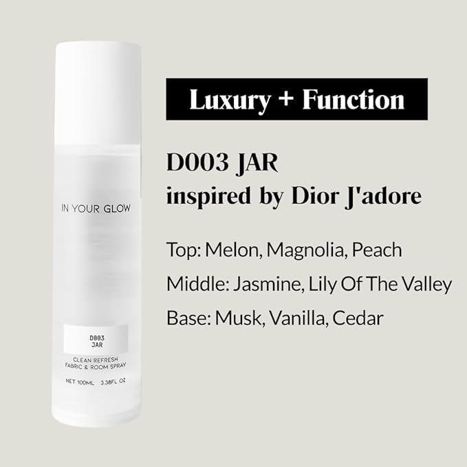 In Your Glow Fabric & Room Mist Spray– Long-Lasting Clean Scent, Unisex Luxury Fragrance & Odor Eliminator, 100ml- D003 JAR