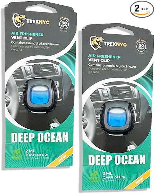 Car Air Fresheners Vent Clips, Essential Car Odor Eliminator, Perfect Scented Car Accessories, For Long Lasting Fragrance up to 30 days, 0.07 FL.OZ (Deep Ocean, 2 Packs)
