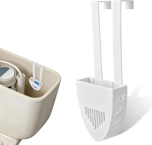 Toilet Tank Cleaning Tablet Holder, 17.8x7.5cm/7.01x2.95in White Plastic Hanging Cleaning Tablet Caddy Brackets Fits Most Standard Toilet Tanks Easy to Install