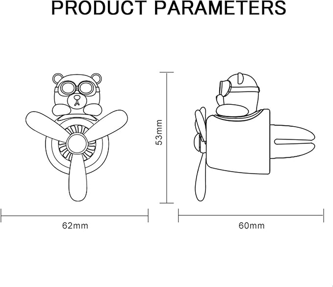 2 Pieces Car Air Fresheners, Cute Bear Pilot Car Diffuser, Propeller Air Outlet Vent Fresheners, Suitable for Automotive Interior Decoration (Black + Silver)