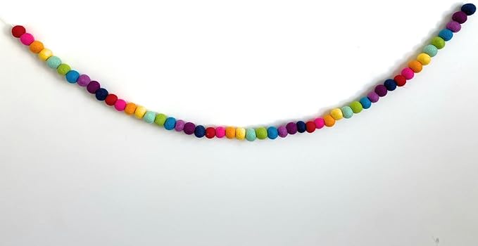 Garland for Wildflower by Hu Hands Rainbow Party - 100% Handmade Wool Felt Pom Poms - (50) Pure New Zealand Wool Felt Balls - DIY Pompoms - 0.8-1.0" Size - Drawstring Muslin Bag