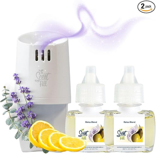 Scent Fill Relax Blend Plug in Air Freshener, Scented Oil Refills, 2 Refills + Diffuser