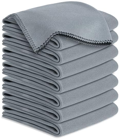 Microfiber Cleaning Cloths Glass Cleaner: 8 Packs 18X18 Window Cleaner Kit Wine Glasses Polishing Cloth Lint Free Washable Reusable Quickly Clean Mirro Screen Stainless Steel Windshield (01 Gray)