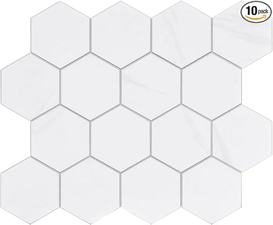 New Upgrade Premium Hexagon Peel and Stick Tile Backsplash, White Waterproof Stick on Backsplash, Self-Adhesive Marble Tiles for Kitchen,Bathroom and Bedroom竊?0-Sheet.