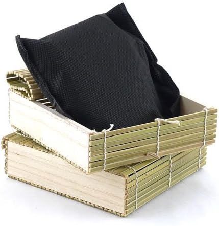 BambooMN Granulated Bamboo Charcoal Odor Absorber Bag in Decorative 6" x 6" x 1.75" Green Heart Box, 2 Pieces