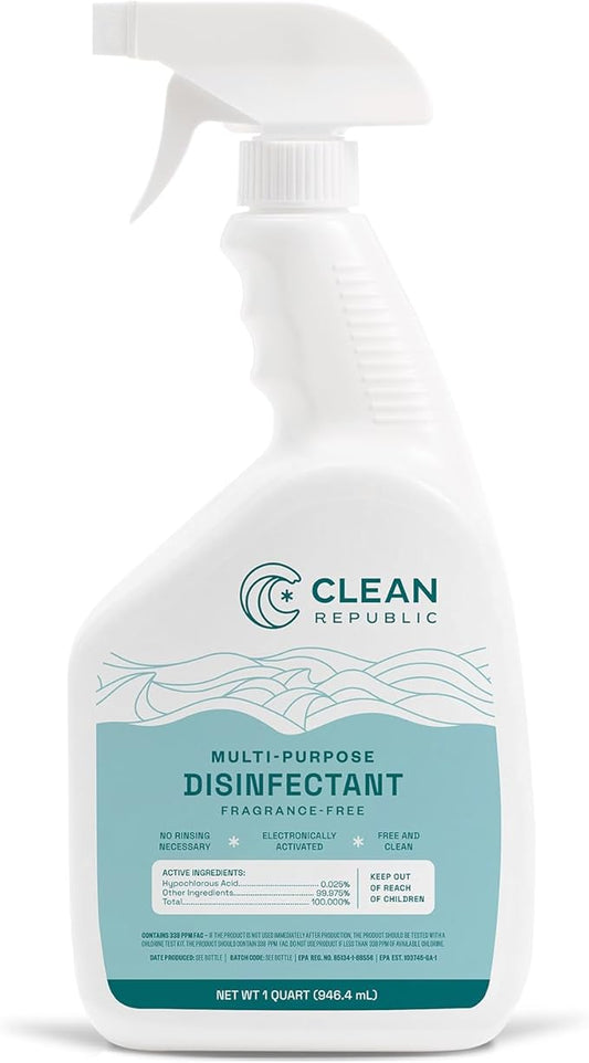 Clean Republic Multi-Purpose Disinfectant, Hypochlorous Acid Cleaning Spray, 32 Fluid Ounce Bottle