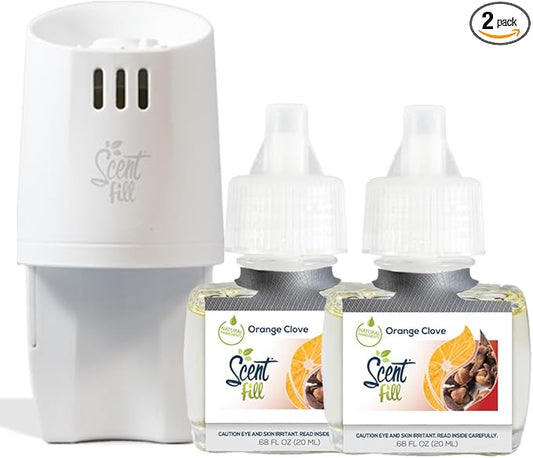 Scent Fill Orange Clove Plug in Air Freshener, Scented Oil Refills, 2 Refills + Diffuser