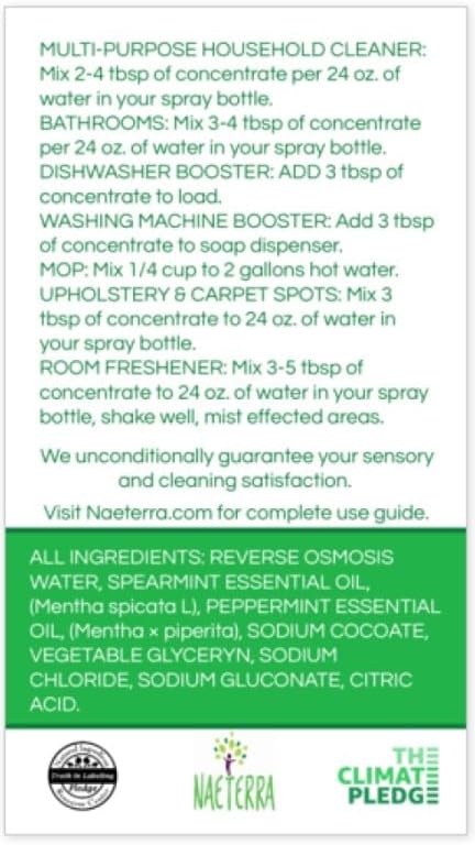 Naeterra Double the Mint Ultra Concentrated Multi-Purpose Cleaner – 64oz All-Natural, Powerful & Refreshing Household Cleaning Solution Renders up to 24 Gallons of multi purpose cleaner