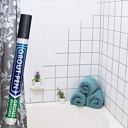 Grout Pen Tile Paint Marker: 2 Pack Dark Grey with 5 Pack Replacement Tips (Narrow, 5mm) - Waterproof Grout Colorant and Sealer Pen to Renew, Repair, and Refresh Tile Grout - Cleaner Coating Stain Pen