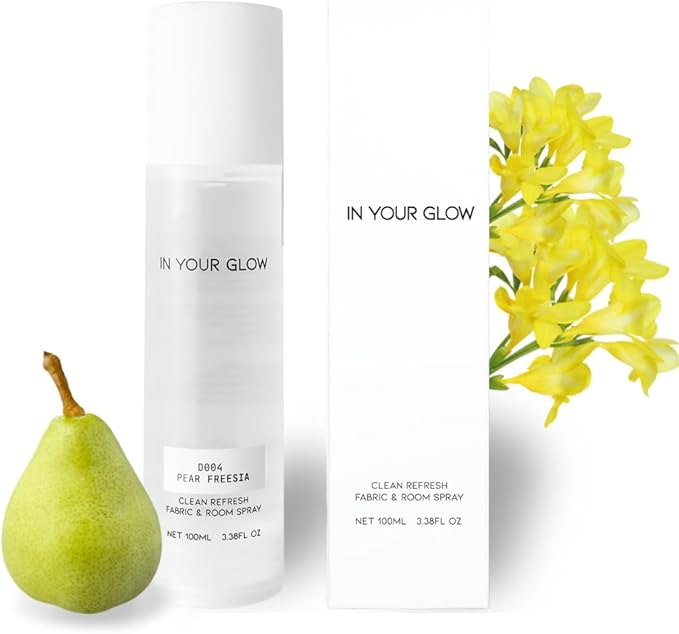 In Your Glow Fabric & Room Mist Spray– Long-Lasting Clean Scent, Unisex Luxury Fragrance & Odor Eliminator, 100ml- D004 PEAR FREESIA