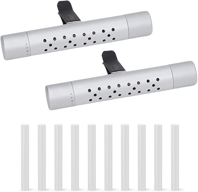 2PCS Car Diffuser Vent Clip, Vehicle Essential Oil Scents Set with 10 Unscented Refill Sticks, Automotive Vent Air Freshener Decoration Accessories, Universal for SUV, Sedan, Truck (Silver)