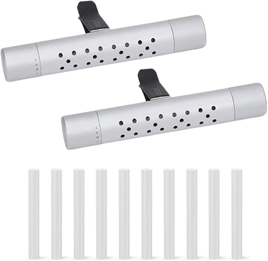 2PCS Car Diffuser Vent Clip, Vehicle Essential Oil Scents Set with 10 Unscented Refill Sticks, Automotive Vent Air Freshener Decoration Accessories, Universal for SUV, Sedan, Truck (Silver)