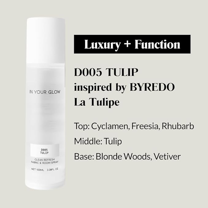 In Your Glow D005 TULIP – Long-Lasting Clean Fabric & Room Mist Spray 100ml | Unisex Luxury Fragrance Spray & Odor Eliminator