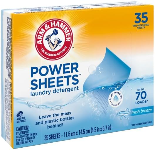 Arm & Hammer Laundry Detergent Power Sheets,Fresh Breeze, up to 210 Loads, 35 Ct (Pack of 3)