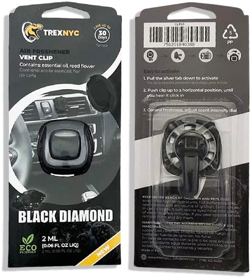 Car Air Fresheners Vent Clips, Essential Car Odor Eliminator, Perfect Scented Car Accessories, For Long Lasting Fragrance up to 30 days, 0.07 FL.OZ (Black Diamond, 1 Pack)