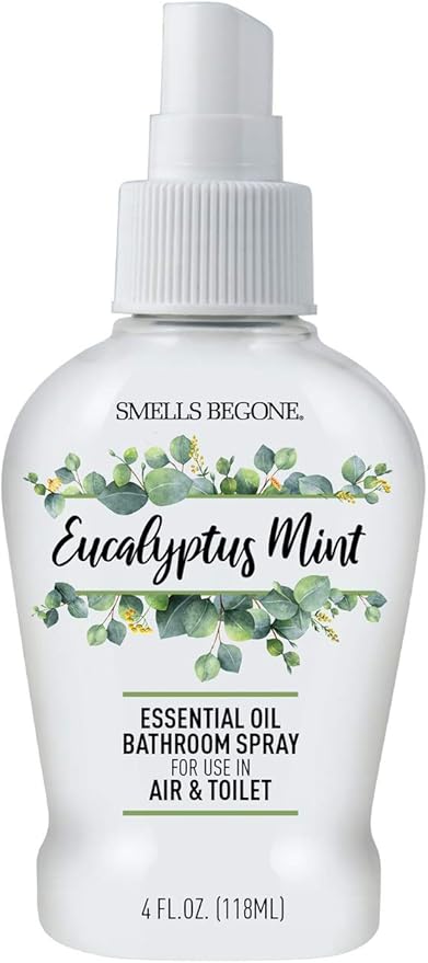 SMELLS BEGONE 4 oz Essential Oil Bathroom Spray - Instantly Eliminate Toilet & Bathroom Odors - Air Freshener Made with Essential Oils (Eucalyptus Mint)