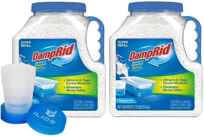 Damp Rid Moisture Absorber Refill Container 7.5 lb – Fragrance Free Odor and Moisture Absorber for Basements, Closets & Storage Spaces – High-Capacity Humidity Control, 2 Pack – Ilios Packaging