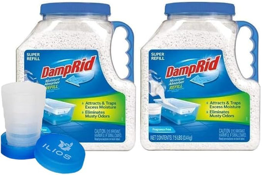 Damp Rid Moisture Absorber Refill Container 7.5 lb – Fragrance Free Odor and Moisture Absorber for Basements, Closets & Storage Spaces – High-Capacity Humidity Control, 2 Pack – Ilios Packaging