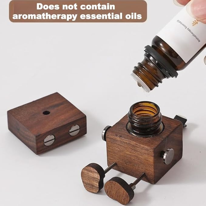 Car Air Diffuser - 2-in-1 Shaking Wooden Man Figurine & Refillable Aroma Vent Clip with 5ml Capacity, Natural Walnut Wood Essential Oil Air Freshener, Car Dashboard Decor Ornament for Driver