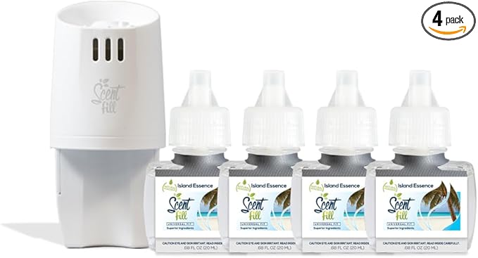 Scent Fill Island Essence Plug in Air Freshener Starter Kit, 4 Refills + Diffuser