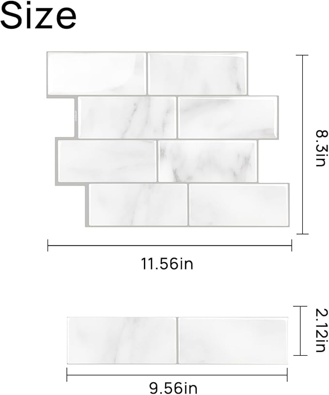 Subway Backsplash Tile Peel and Stick, Marble White Self Adhesive Tiles for Kitchen, 10-Sheet Stick on Backsplash for Kitchen and Bathroom (11.56x8.38)