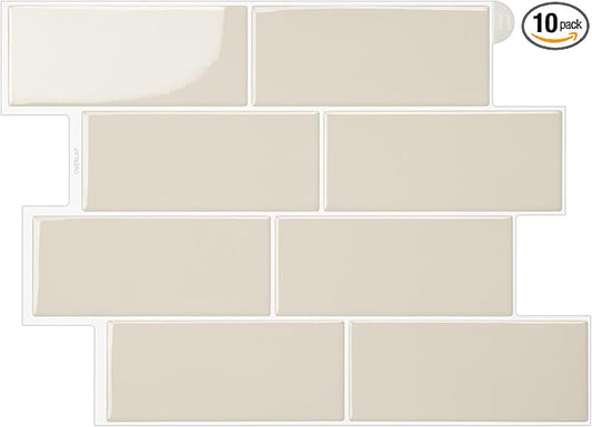 Subway Backsplash Tile Peel and Stick, Beige Self Adhesive Tiles for Kitchen, 10 Sheets Stick on Backsplash for Kitchen and Bathroom (11.56x8.38)