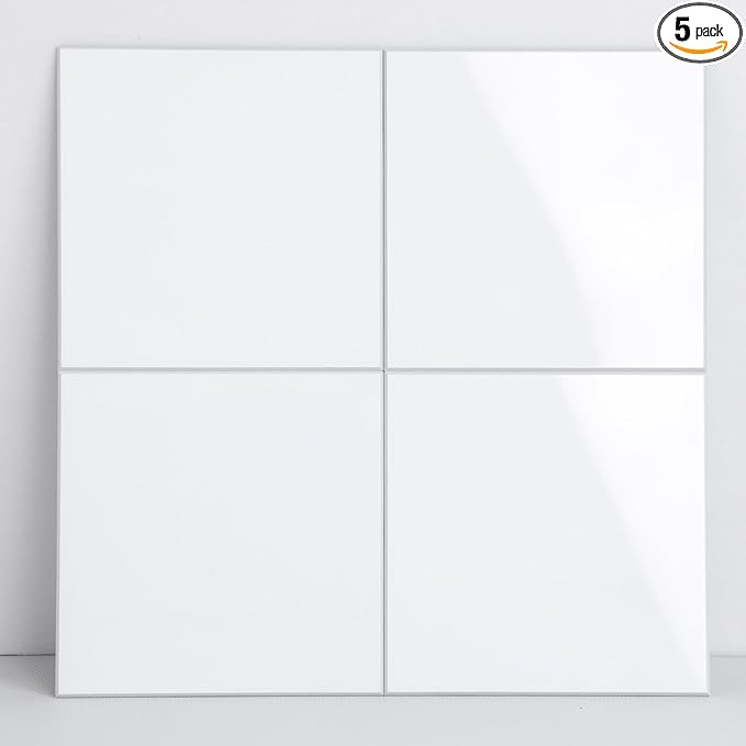 llDecoo Peel and Stick Tiles for Kitchen Backsplash, New Upgrade Design 9" x9" SPC Square Marble Tiles, Cream White Premium Mosaic Tiles(5-Sheet)