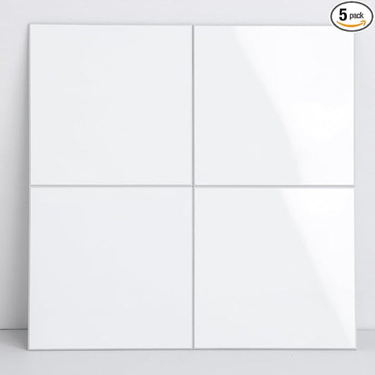 llDecoo Peel and Stick Tiles for Kitchen Backsplash, New Upgrade Design 9" x9" SPC Square Marble Tiles, Cream White Premium Mosaic Tiles(5-Sheet)