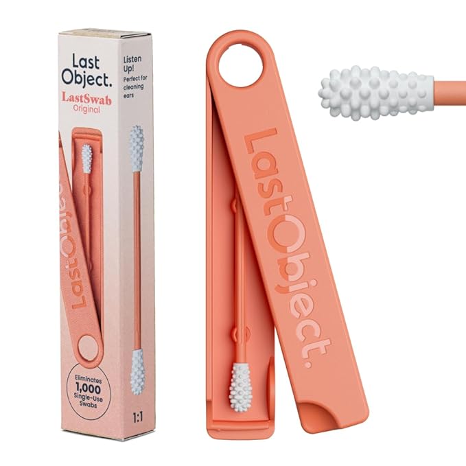 LastSwab Reusable Cotton Swabs for Ear Cleaning - The Sustainable and Sanitary Alternative to Single-Use - Zero Waste and Easy to Clean Comes with a Convenient Travel Case Holder - Peach