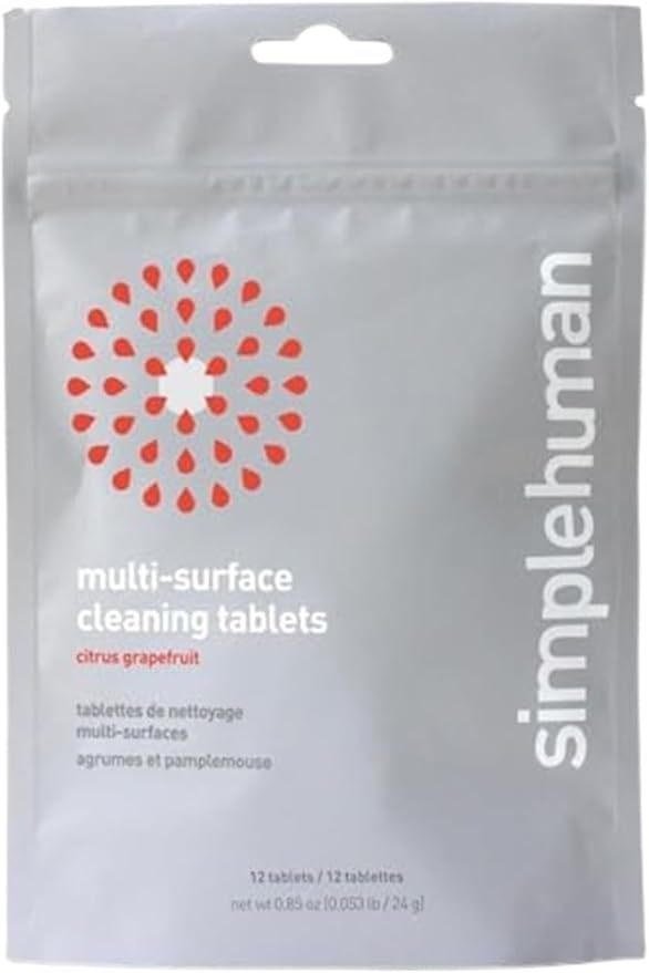 simplehuman Multi-Surface Cleaning Tablets, Eco-Friendly, Safe Around Kids & Pets, Citrus Grapefruit Scent, 12 Pack Tablets (Makes 72 oz of Spray Cleaner)