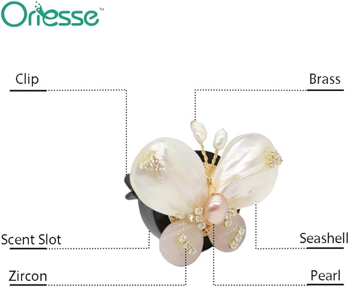 Butterfly Accessories - 2pcs Natural SeaShells Zircon Pearl Butterfly Air Freshener Vent Clips - Handmade Car Vent Decoration, Bling Car Accessory for Women, Refillable Diffuser