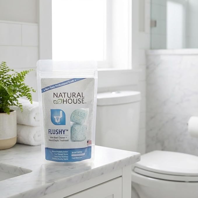Natural House Flushy - Probiotic Toilet Bowl Cleaner Pods - Septic Safe - Removes Hard Water Stains - Fresh Mint Scent - 20 Pack