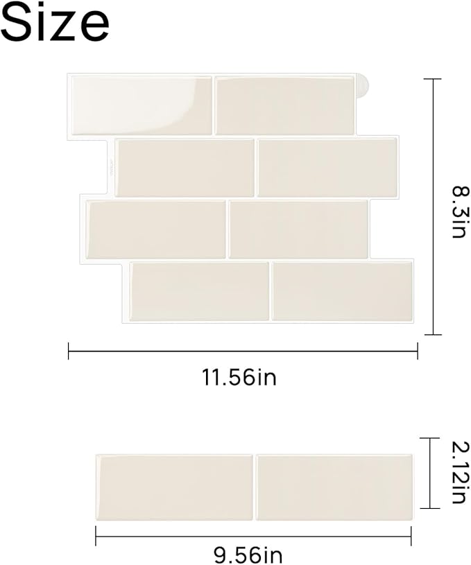 Subway Backsplash Tile Peel and Stick, Beige Self Adhesive Tiles for Kitchen, 10 Sheets Stick on Backsplash for Kitchen and Bathroom (11.56x8.38)