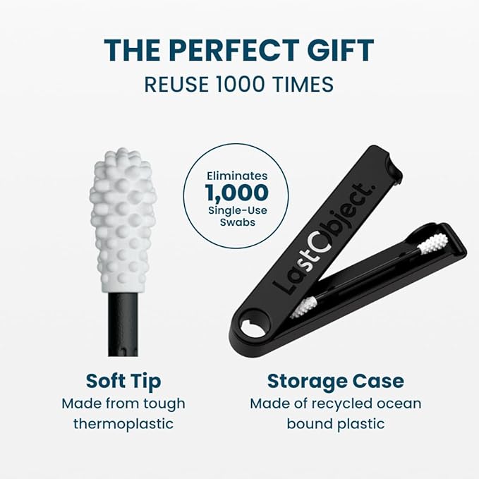 LastSwab® Reusable Cotton Swabs for Ear Cleaning - The Sustainable and Sanitary Alternative to Single-Use Q Tips - Zero Waste and Easy to Clean - Comes with a Convenient Travel Case Holder - Black