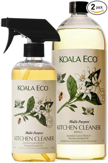 Koala Eco Multi-Purpose Kitchen Cleaner Duo - with Australian Lemon Myrtle & Mandarin Essential Oil (16oz + 34oz Refill)