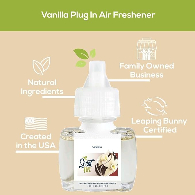 Scent Fill Vanilla Plug in Air Freshener, Scented Oil Refills, 2 Refills + Diffuser