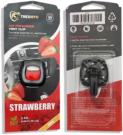 Car Air Fresheners Vent Clips, Essential Car Odor Eliminator, Perfect Scented Car Accessories, For Long Lasting Fragrance up to 30 days, 0.07 FL.OZ (Strawberry, 1 Pack)