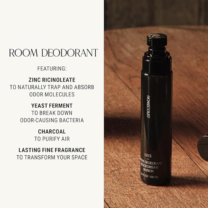 Homecourt Room Deodorant, Cece – Natural Room Spray, 3.4 oz - Fine Fragrance with Cedarwood and Leather, Room Deodorant for Kitchen, Bathroom and Beyond, 2.0