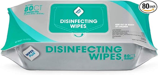 WipesPlus Disinfecting Wipes - Industrial Strength Sanitizing Wipes - Pack of 80 Disinfectant Wipes - Made in the USA