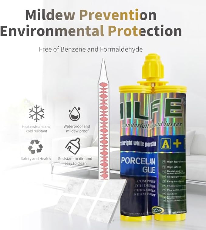 Epoxy Grout Porcelain White , Waterproof Auto-mix Dual Tubes Tile Grout 19 oz 410ml, Reconstruct Grout Line for Shower Bathroom Kitchen Swimming Pool, Wall and Floor，Caulk Gun NOT Included (1, White)