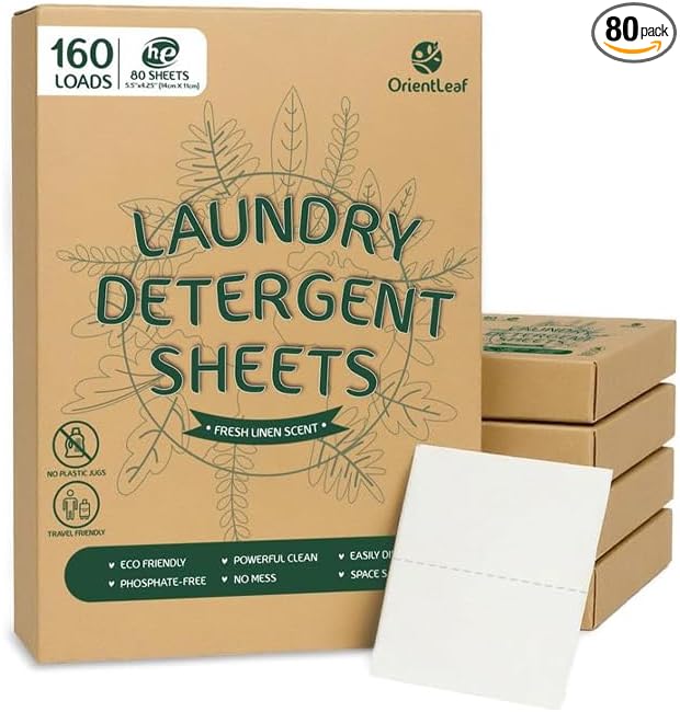 Laundry Detergent Sheets Fresh Scent, Eco-Friendly, Powerful Cleaning, Up to 160 Loads (80 Sheets), Hypoallergenic Laundry Soap for Travel and Home Washing