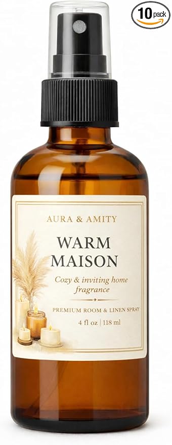 Aura & Amity Premium Room & Linen Spray – Handmade Luxury Fabric & Home Fragrance Mist, Long-Lasting, Made in USA (Warm Maison)