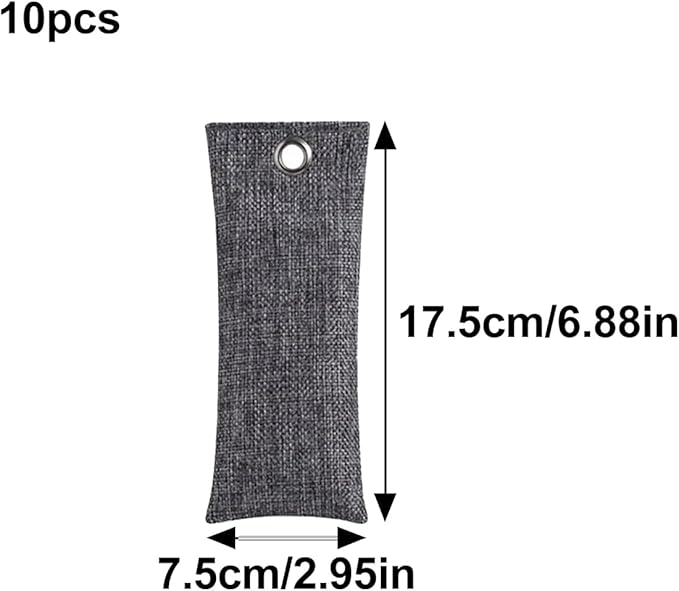 Activated Charcoal Air Purifying Bag (10 Pack 75g Each) Bamboo Charcoal Odor Absorber Air Freshener for Shoes, Closet, Car, Gray