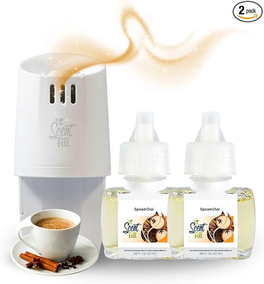 Scent Fill Spiced Chai Plug in Air Freshener, Scented Oil Refills, 2 Refills + Diffuser