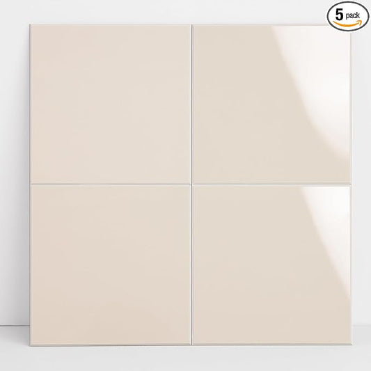 Peel and Stick Tiles for Kitchen Backsplash, New Upgrade Design 9" x9" SPC Square Marble Tiles, Glossy Beige Premium Mosaic Tiles(5-Sheet)
