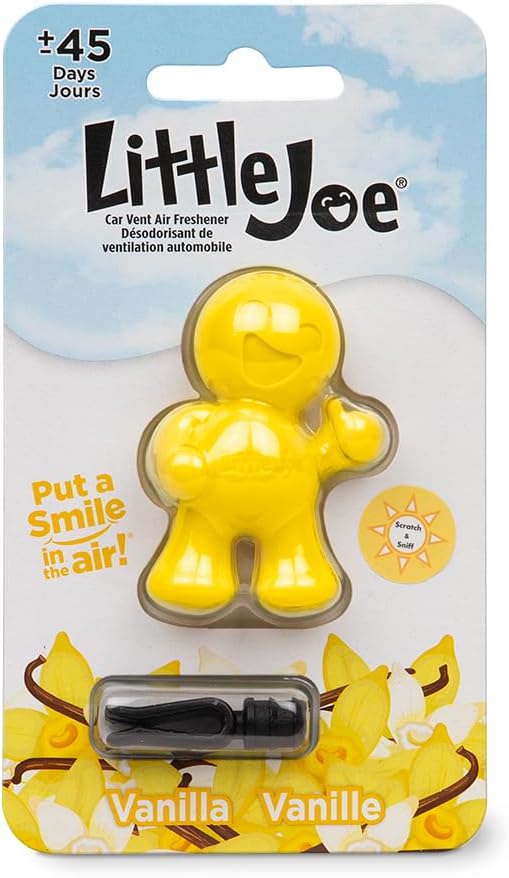 Little Joe 96402 Vanilla Scent Car Air Freshener Vent Clip, Fights Odors for up to 45 Days, Long-Lasting Freshness, Cute Car Odor Eliminator, Pack of 1