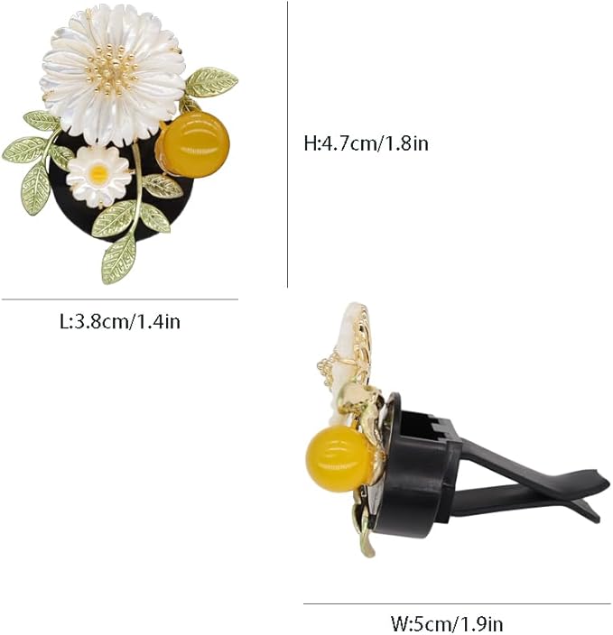 Flower Car Accessories,2pcs Daisy Air Vent Clips Car Air Freshener,Natural Shell Material Flower Dashboard Decor Car Charm for Women Mom