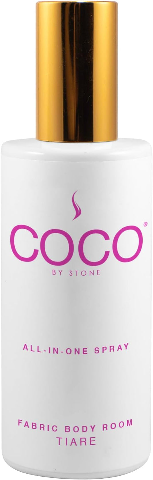 COCO by Stone 5oz All-in-One Spray (Tiare) Shake & Spray Formula for Fabric, Pillows, Interiors, Clothing, Home Fragrance Accessories, Room Perfume, Room Deodorizer, Vegan & Cruelty-Free